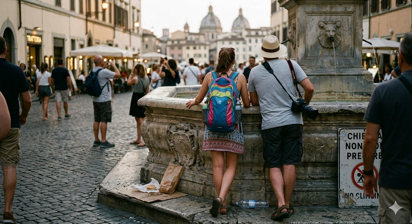 Turistas disfrutando, sin tener muy en cuenta el espacio que habitan